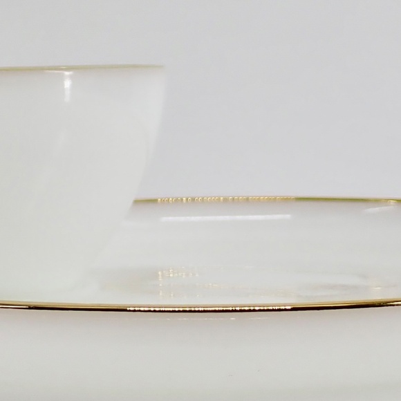 Fire King Anchor Hocking 22k Gold Rim Milk Glass Tea Cup Snack Plate Set Vintage - Picture 3 of 12